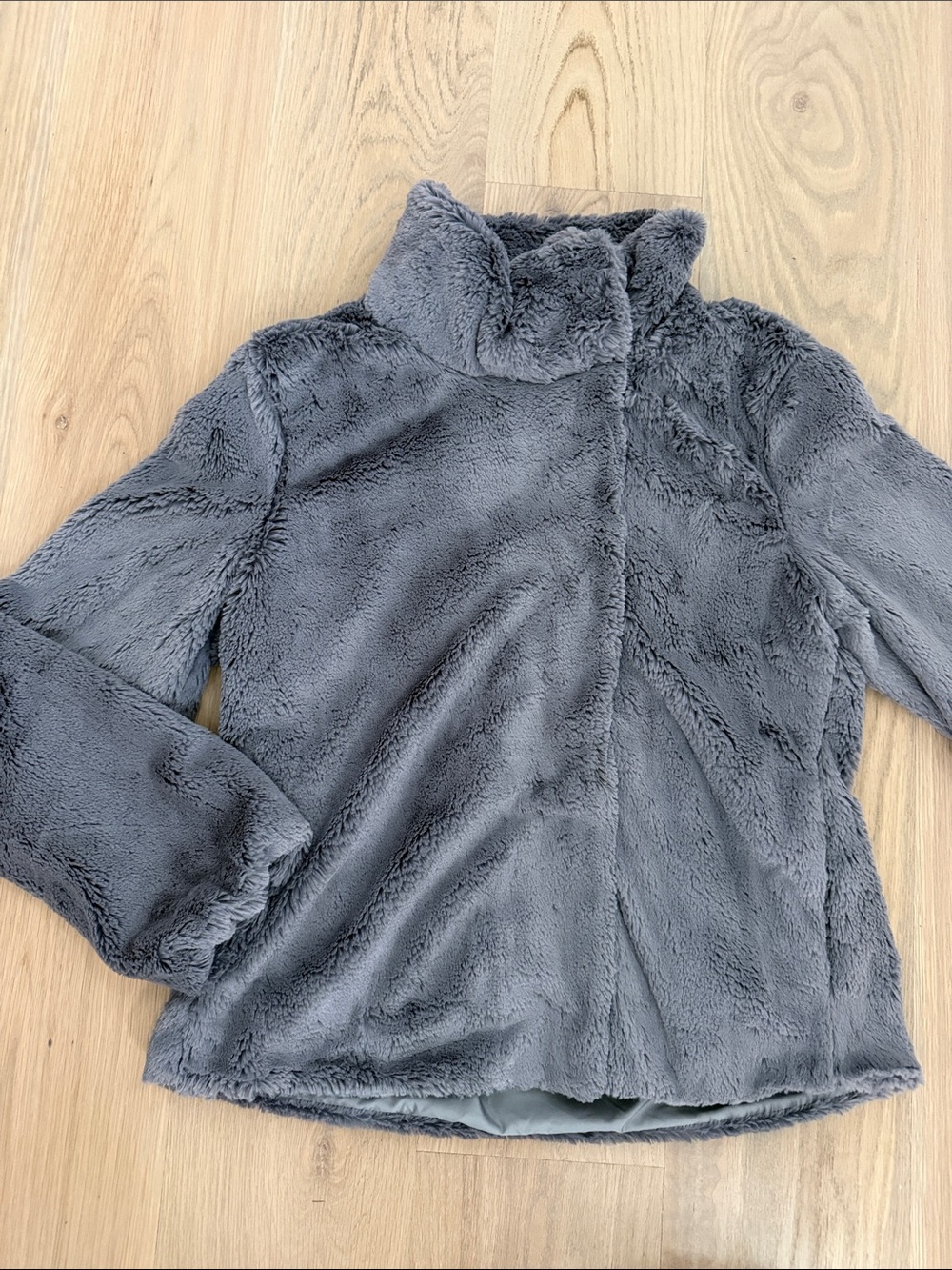 Patagonia Lunar Frost High Collar Faux Fur Fleece Jacket Grey Medium